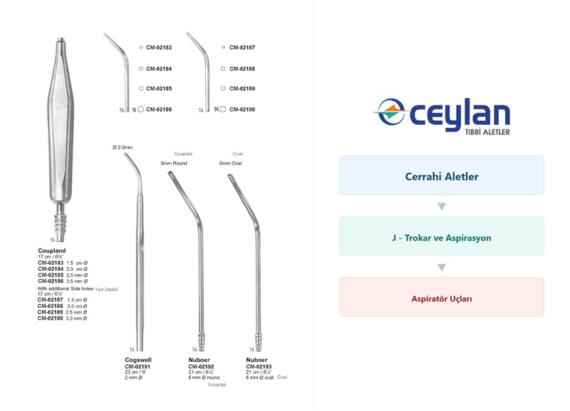 221 j trokar ve aspirasyon aspirator uclari